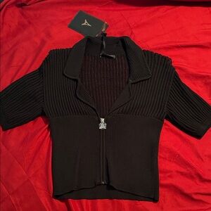MDV Black Ribbed Zip-Up Cardigan